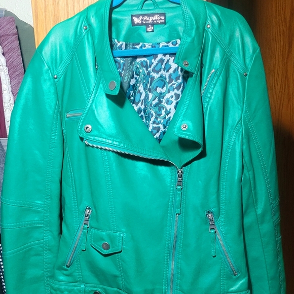 Women's Small Teal Papillon Leather Jacket - Picture 1 of 3